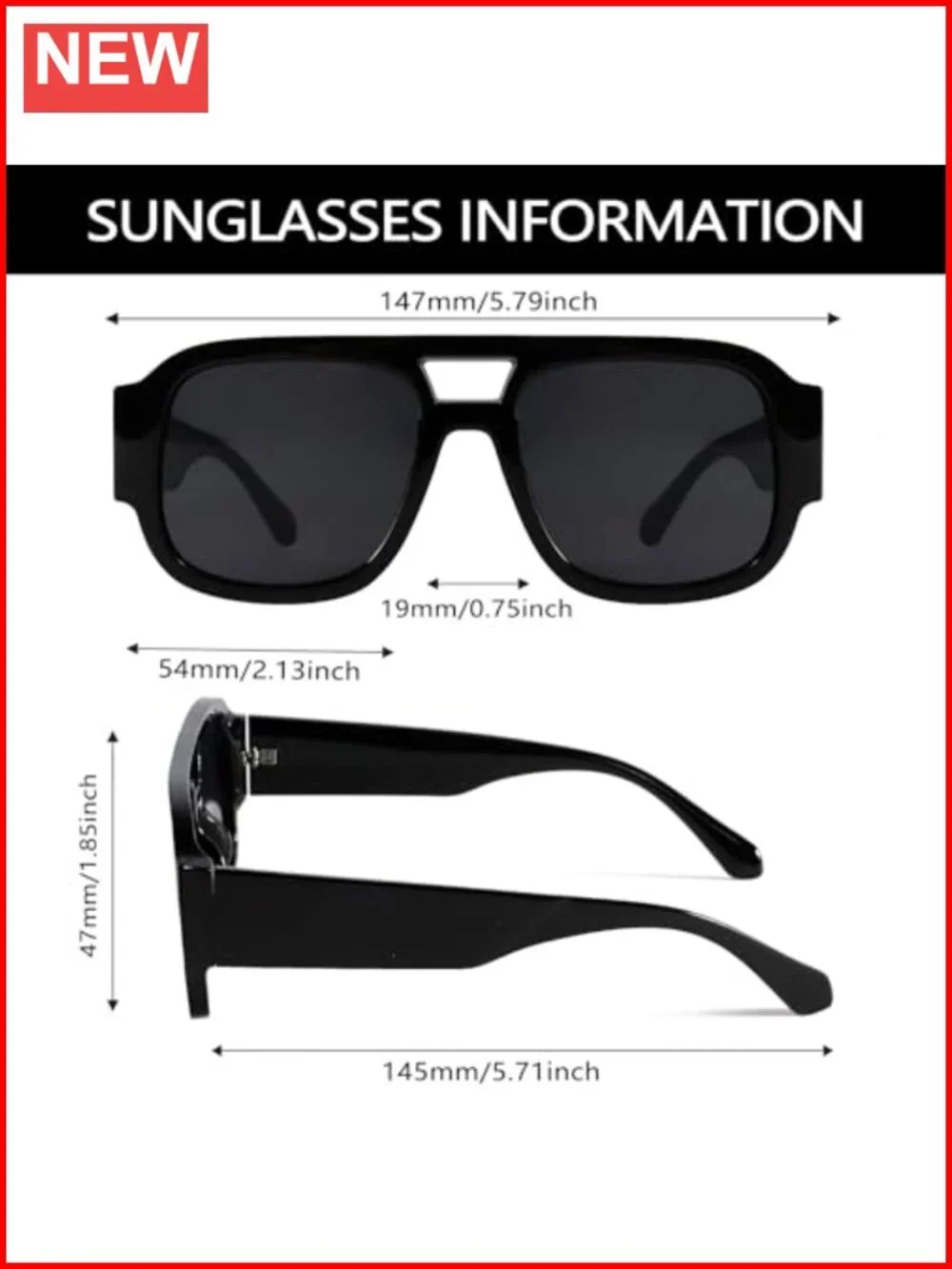 Retro Oversized Square Aviator Sunglasses UV400 Protection